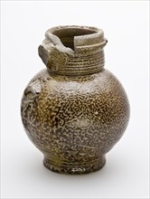 Stoneware jug be used with round neck, cylindrical neck with rings, jug crockery holder soil find ceramic stoneware clay engobe