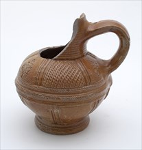 Small stoneware jug be carved with carved ornament and stamped decoration, neck with rings, jug crockery holder soil find