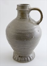 Gray stoneware jug with pinched foot, ledge around the neck, jug crockery holder soil find ceramic stoneware glaze salt glaze