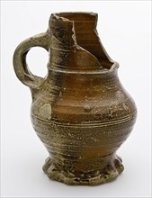 Stoneware drinking jug, with glazed base, glazed gray and brown, pot jug crockery holder soil find ceramic stoneware clay engobe