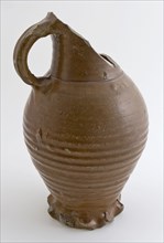 Dark brown stoneware jug be pinched, jug crockery holder soil find ceramic stoneware clay engobe glaze salt glaze, hand turned