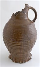 Dark brown stoneware jug be fitted with pinched foot and sloping neck edge, water jug jug holder soil find ceramic stoneware