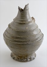 Gray stoneware jug with pinched foot, around greasy twisted lips, jug crockery holder soil find ceramic stoneware glaze salt