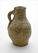 Small stoneware jug with standing ear and thickened lip, ovoid, jug holder soil find ceramic stoneware glaze salt glaze, hand
