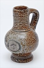 Small stoneware jug, ball round, cylindrical neck with rings, jug crockery holder soil find ceramic stoneware glaze salt glaze