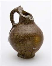 Small stoneware jug with band ear and tail, ball-shaped model, jug holder soil find ceramic stoneware clay engobe glaze salt