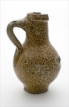 Stoneware jug with band ear and tail, small and ball-shaped model, jug holder soil find ceramic stoneware clay engobe glaze salt