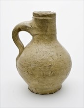 Gray stoneware jug with ear, small, ball-shaped model, jug crockery holder soil find ceramic stoneware glaze salt glaze, hand