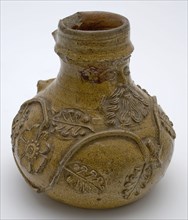 Bartmann jug, also called Bellarmine jug, stocky model, Bartmann jug, also called Bellarmine jug, mask and oak leaves, tendrils