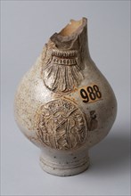 Bartmann jug, also called Bellarmine jug, on stand foot, Bartmann jug, also called Bellarmine jug, mask on the neck and oval