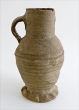 Stoneware jug be on pinched foot, ledge around belly and cylindrical neck, jug crockery holder soil find ceramic stoneware, hand
