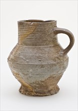 Stoneware canister on pinched foot, gray green, deformed neck, jug crockery holder soil find ceramic stoneware glaze salt glaze