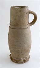 Stoneware jug be pinched with double profiled band at the bottom of the neck, jug crockery holder soil find ceramic stoneware