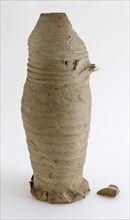 Fragment of stoneware pot on pinched foot with wide, cylindrical neck, jug crockery holder soil find ceramic stoneware, surface
