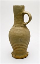 Stoneware jug with long narrow neck on bulbous body, on squeeze foot, jug crockery holder soil find ceramic stoneware, surface 8