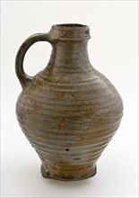 Gray stoneware jug with rings and thickened neck opening, jug crockery holder soil find ceramic stoneware clay engobe glaze salt