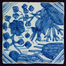 Tile of four tile tiles, 'Chinese garden', tile field wall tile tile sculpture component ceramics pottery glaze, baked 2x glazed