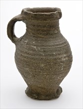 Dark jug with pinched foot, shank, ear, proto-stoneware, jug crockery holder soil find ceramic stoneware h 17,5 neck 7,6 abdomen