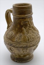 Stoneware Bartmann jug, also called Bellarmine jug, with Bartmann jug, also called Bellarmine jug, narrow frieze over the belly