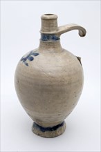 Stoneware mineral water pitcher on pinched foot, ovoid model with blue accents, mineral pitcher pitcher pitcher container soil