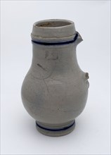 Stoneware jug, ear, blue band around neck and foot ring, pear-shaped, jug crockery holder soil find ceramic stoneware glaze salt