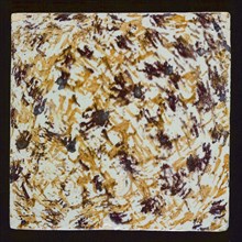 Tile, purple and orange brown brushed on white, wall tile tile sculpture ceramic earthenware glaze, baked 2x glazed painted