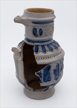 Baldem Mennicken, Stoneware jug, belly with arcade including the muses, cylindrical neck with appliqués, signed, jug crockery