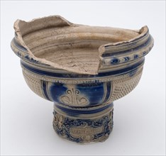 Fragment of stoneware jug, neck with decorated frieze and cartouche with signature, jug crockery holder soil find ceramic