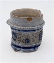 Neck fragment of stoneware jug with ear starter, frieze with three masks, jug crockery holder soil find ceramic stoneware glaze