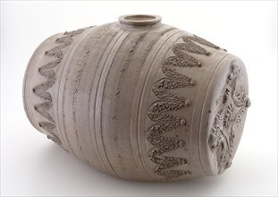 Stoneware barrel or jenevar pig, gray, appliqués, jenevervarken barrel crockery holder soil find ceramic stoneware glaze salt