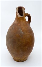Stoneware jug marked with four stamped rosettes on shoulder, brown glazed, jug holder kitchen utensils earthenware ceramic