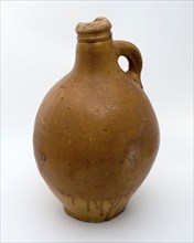 Stoneware jug with sausage ear, with indentation in belly, marked on the shoulder, jug holder kitchen utensils earthenware