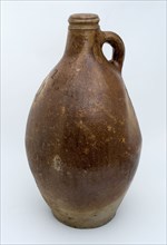 Large stoneware jug with brown brindled salt glaze, marked: 2, jug soil find ceramic stoneware glaze salt glaze, hand turned