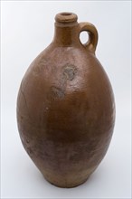 Stoneware jug with sausage ear, brown glazed, marked on the shoulder 3, jug holder kitchen utensils earthenware ceramic