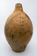 Large stoneware jug, ovoid, light brown glazed, marked with number, jug holder kitchenware soil find ceramic stoneware glaze