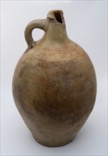 Large stoneware jug with sausage ear, gray and brown speckled glaze, jug holder kitchen utensils earthenware ceramic stoneware