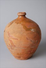 Pottery, ovoid jar, with short neck, lead glaze on the shoulder, jug holder kitchen utensils earthenware ceramics earthenware