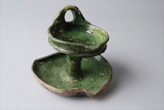 Earthenware oil lamp, green glazed, oil lamp spout lamp illuminator soil find ceramic earthenware glaze, archeology illuminate
