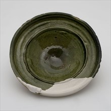Earthenware salt bowl on stand, green glazed, salt bowl salt barrel crockery holder toy relaxant soil find ceramic earthenware