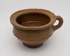 Pottery chamber pot, ease of use on stand, double conical shape, standing ear, pot holder sanitary soil found ceramic