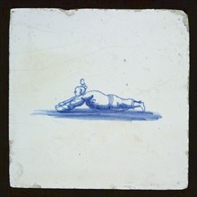 Figure tile, tile with lying 'Chinese', wall tile tile sculpture ceramic earthenware glaze tin glaze, baked 2x glazed painted