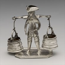 Silversmith:, Silver miniature milkman with stitch and yoke with two buckets, figurine sculpture sculpture toy relaxing medium