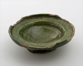 Small earthenware bowl, white shard, green lead glaze, stand ring, dishware holder earthenware ceramic earthenware glaze lead