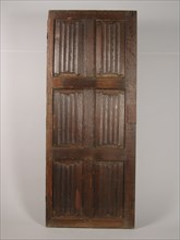 Room door with letter panels, door building part oak wood, sawn planed chiselled Gothic room door with six letter panels