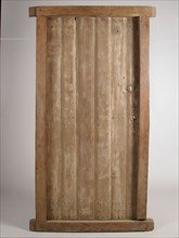 Room door in frame, door frame building part wood oak, sawn planed Room door hinged with three shelves and four cleats