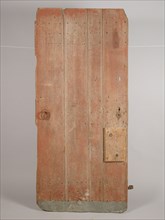 Door with painting of man on the back, door building part wood oak wood spruce iron zinc paint, hinge) sawn planed painted
