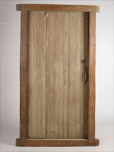 Door in frame, door frame building part wood oak, sawn planed nailed Lifted door composed of three vertical planks