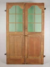 Double bedstead door with windows, door bedstede building part wood iron glass, hinges and locks) sawn planed Double bedstead