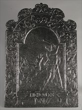 Cast iron Fireback, Hercules with Cerberus, HERCVLES, hob plate cast iron, cast Rectangular with arch at the top with leaf