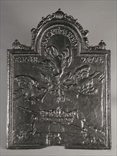 Fireback three pigeons, peace of Münster, year 1648, 24 Oct Pax Optima Rerum, hob plate cast iron, cast Rectangular bow